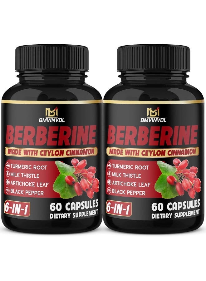 BMVINVOL (2 Packs) Berberine Supplement 4700mg Plus Ceylon Cinnamon, Turmeric - 120 Capsules - Supports Immune Function - Berberine HCl Supplement Pills - 4 Months Supply - Image 1